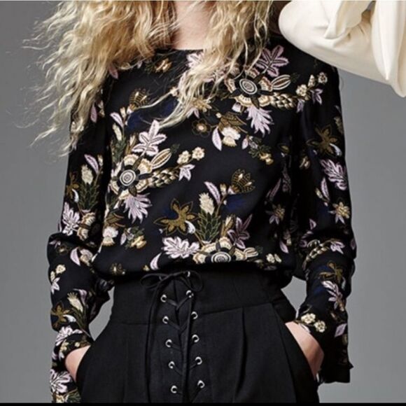 A.L.C. Cooper Silk Floral Open Back Long Sleeve Blouse sz 4 - Picture 10 of 15